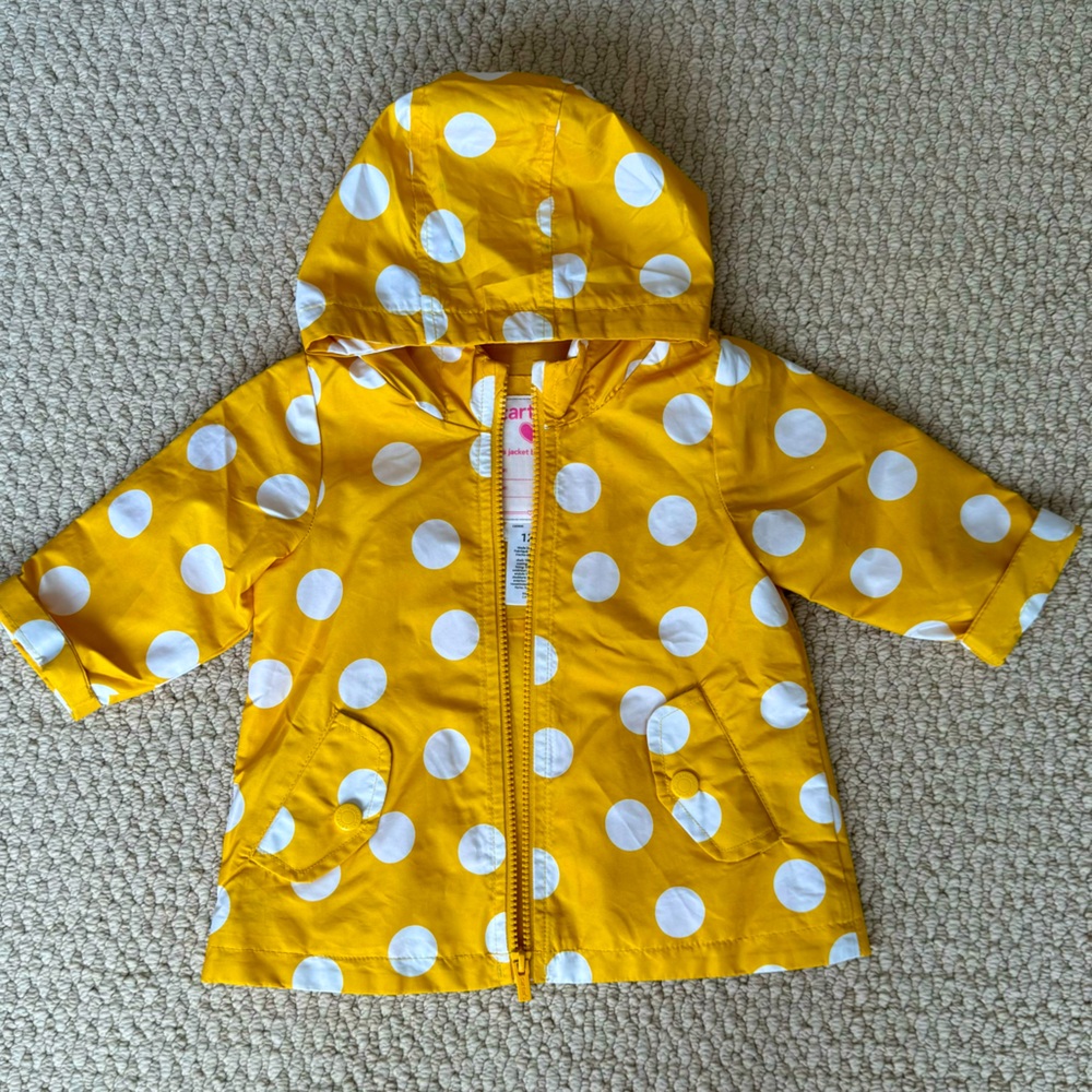 Yellow polka dot rain coat 12 months